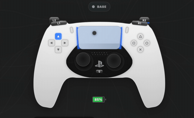 Animated demo: PS5 DualSense minimap with touchpad finger tracking and live trigger display
