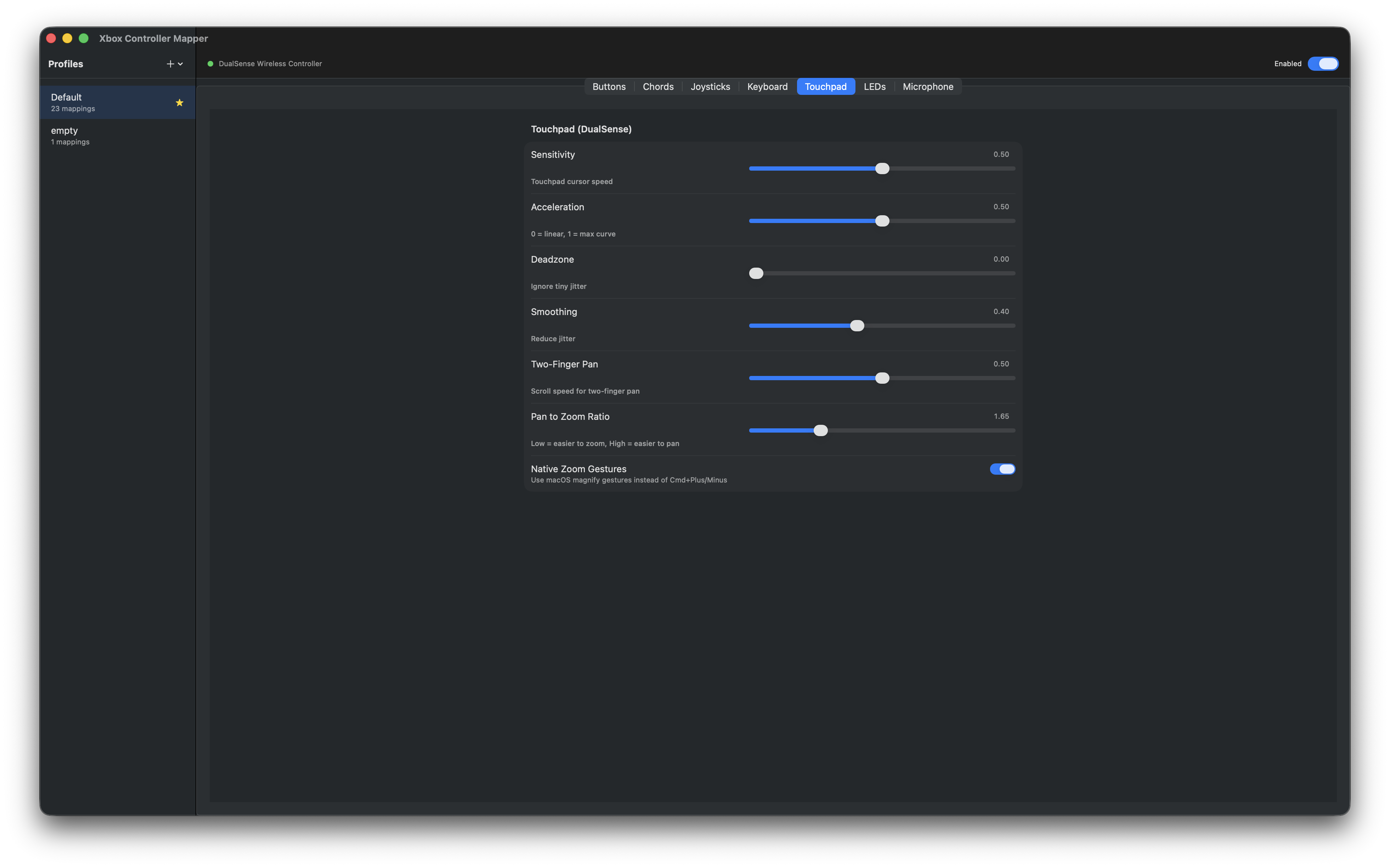 PS5 DualSense touchpad settings - use touchpad as trackpad for mouse control on Mac